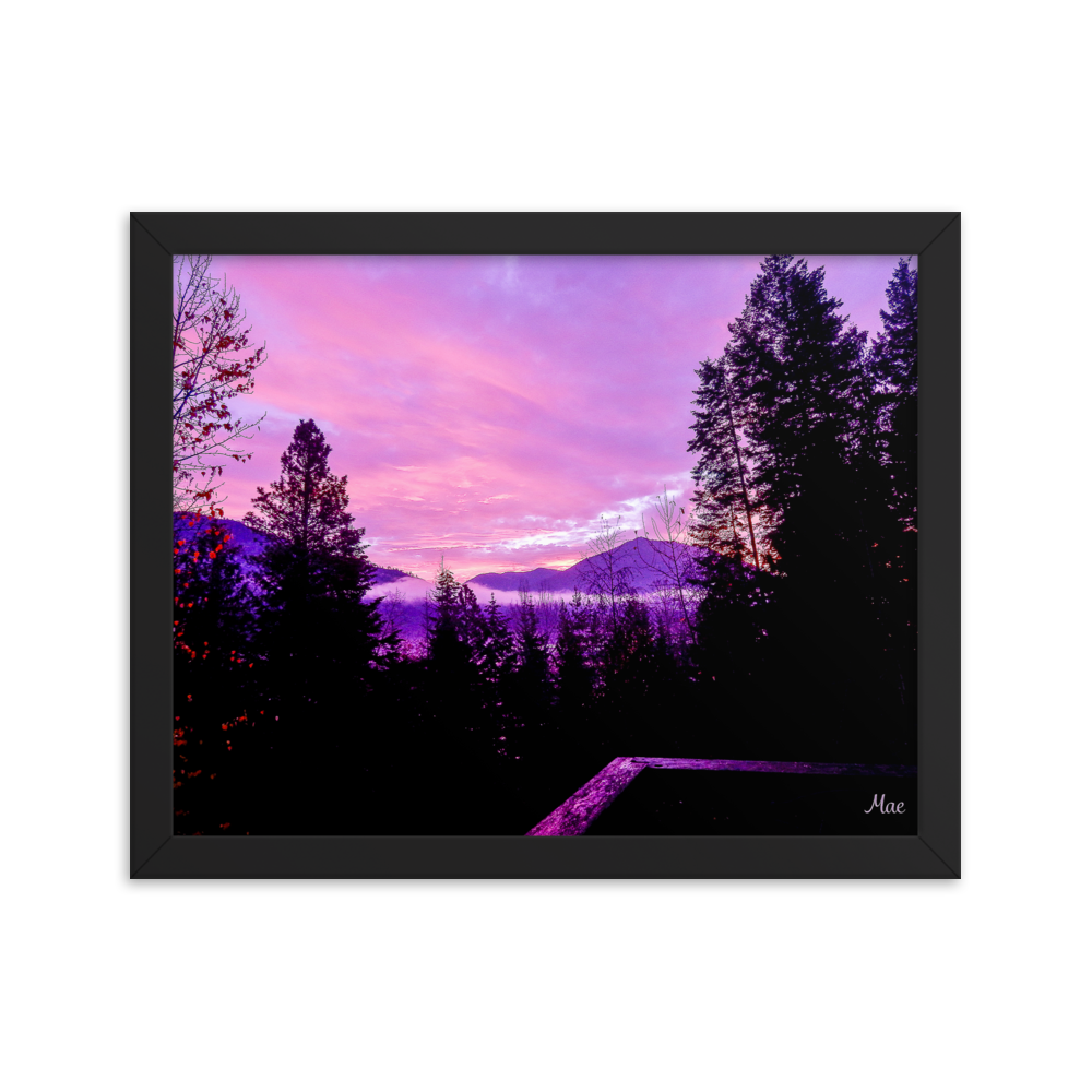 Nature Landscape Photographic Art Poster - Pink Sky Purple Sky Mountain - with Frame