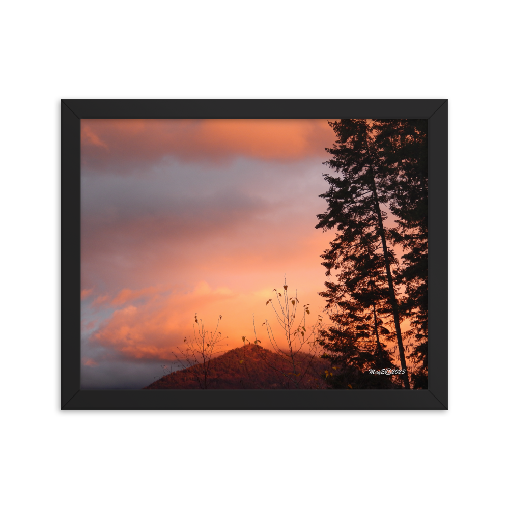Nature Landscape Photographic Art Poster - Orange Cloud Mountain - with Frame