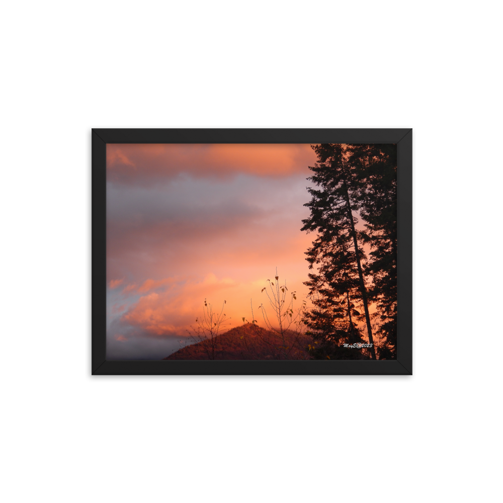 Nature Landscape Photographic Art Poster - Orange Cloud Mountain - with Frame