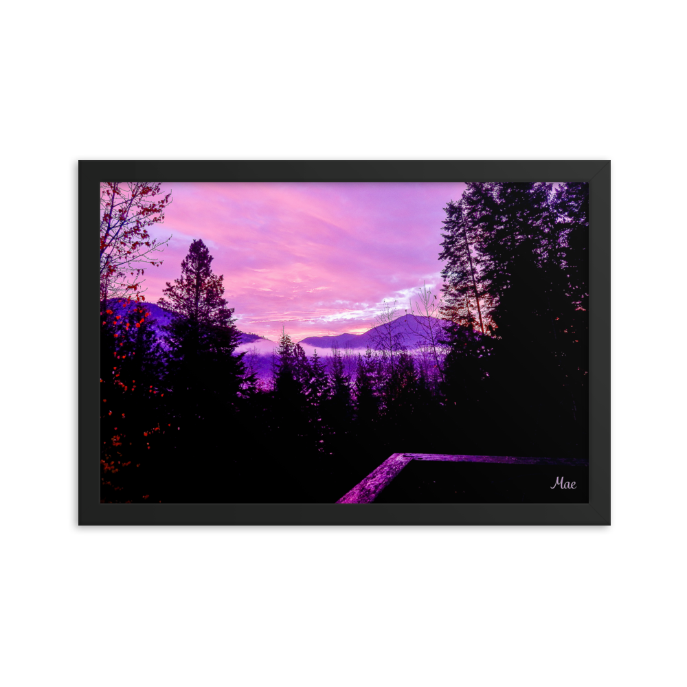 Nature Landscape Photographic Art Poster - Pink Sky Purple Sky Mountain - with Frame