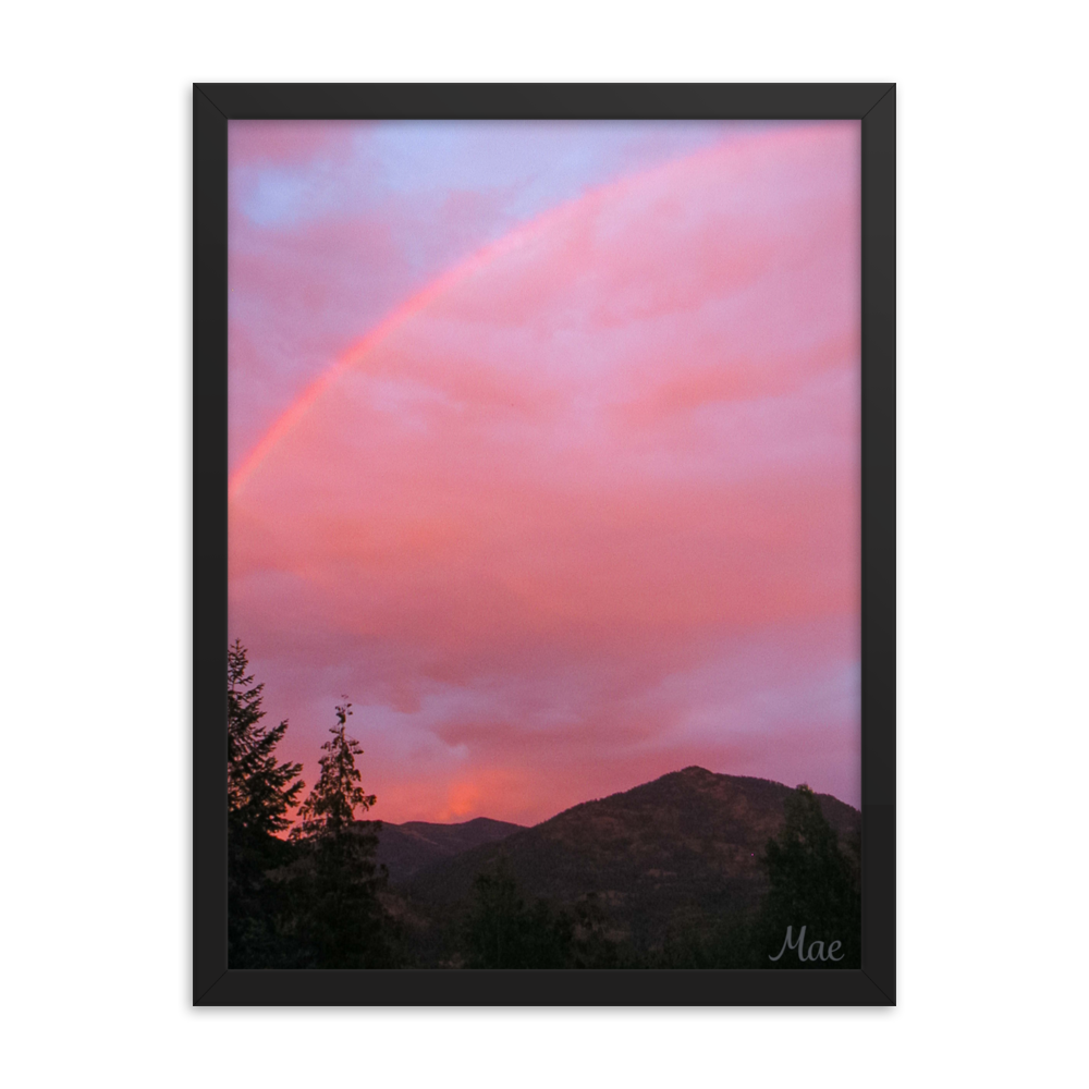 Nature Landscape Photographic Art Poster - Pink+Purple Rainbow Sky - with Frame