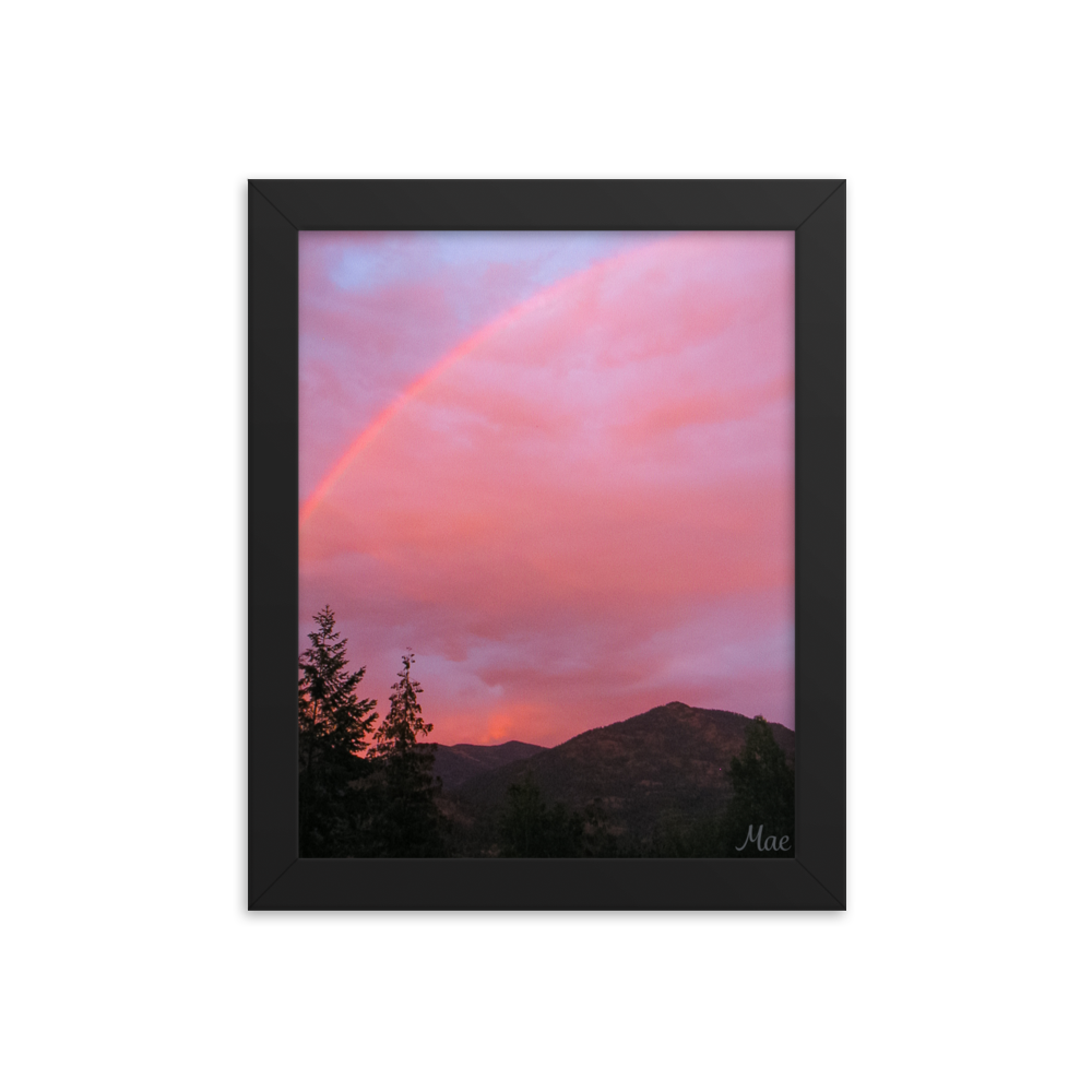 Nature Landscape Photographic Art Poster - Pink+Purple Rainbow Sky - with Frame