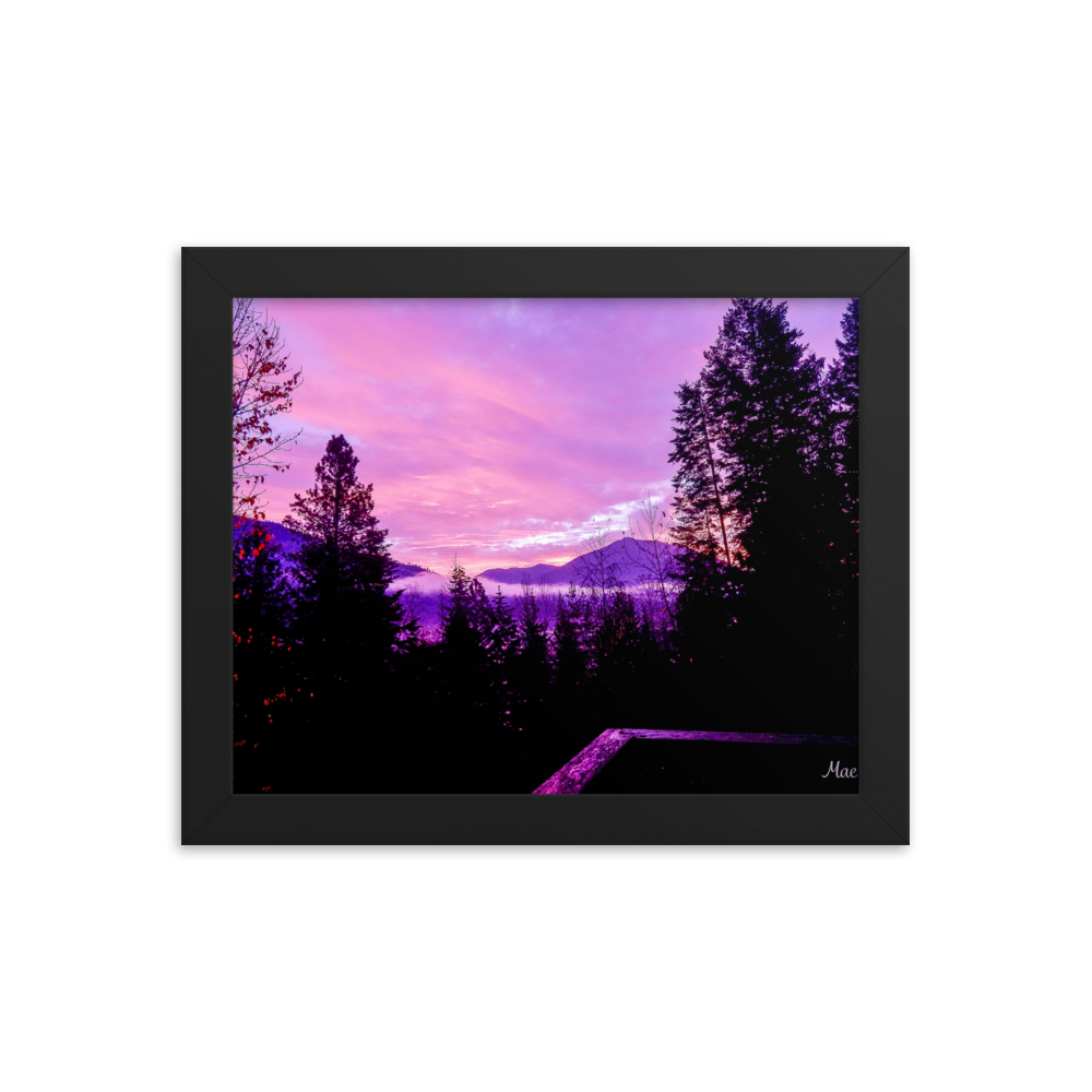 Nature Landscape Photographic Art Poster - Pink Sky Purple Sky Mountain - with Frame
