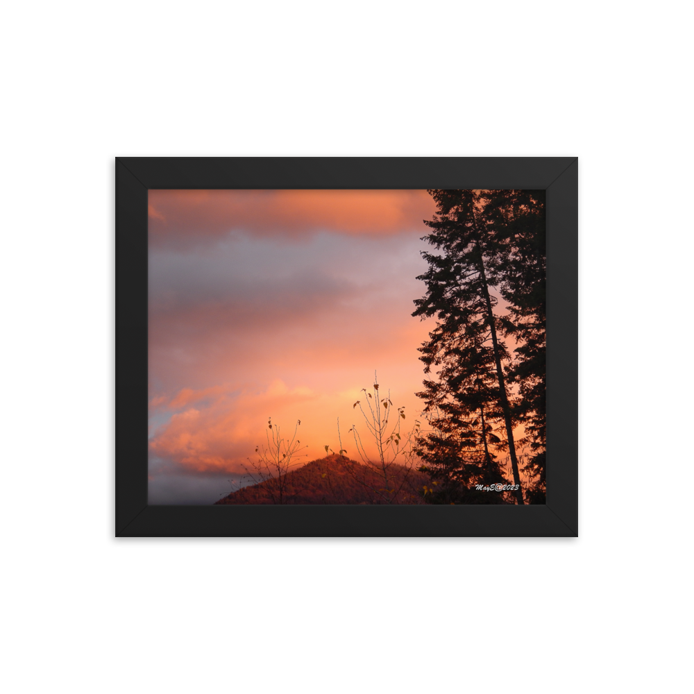 Nature Landscape Photographic Art Poster - Orange Cloud Mountain - with Frame