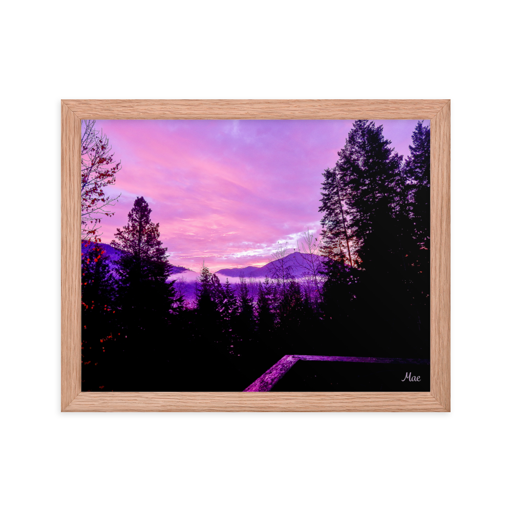 Nature Landscape Photographic Art Poster - Pink Sky Purple Sky Mountain - with Frame