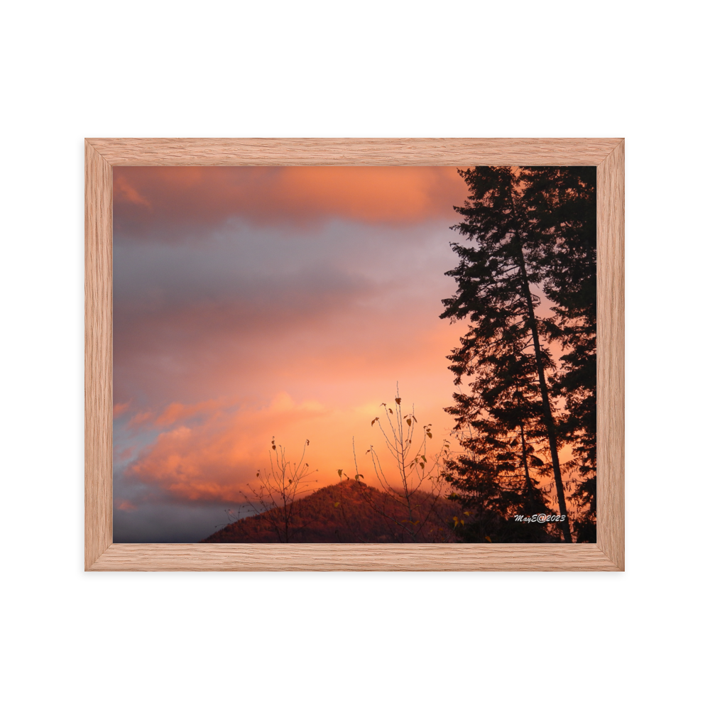 Nature Landscape Photographic Art Poster - Orange Cloud Mountain - with Frame