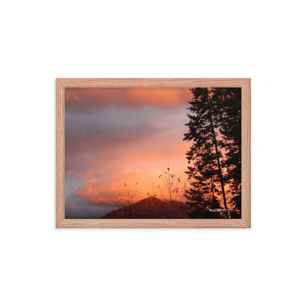 Nature Landscape Photographic Art Poster - Orange Cloud Mountain - with Frame