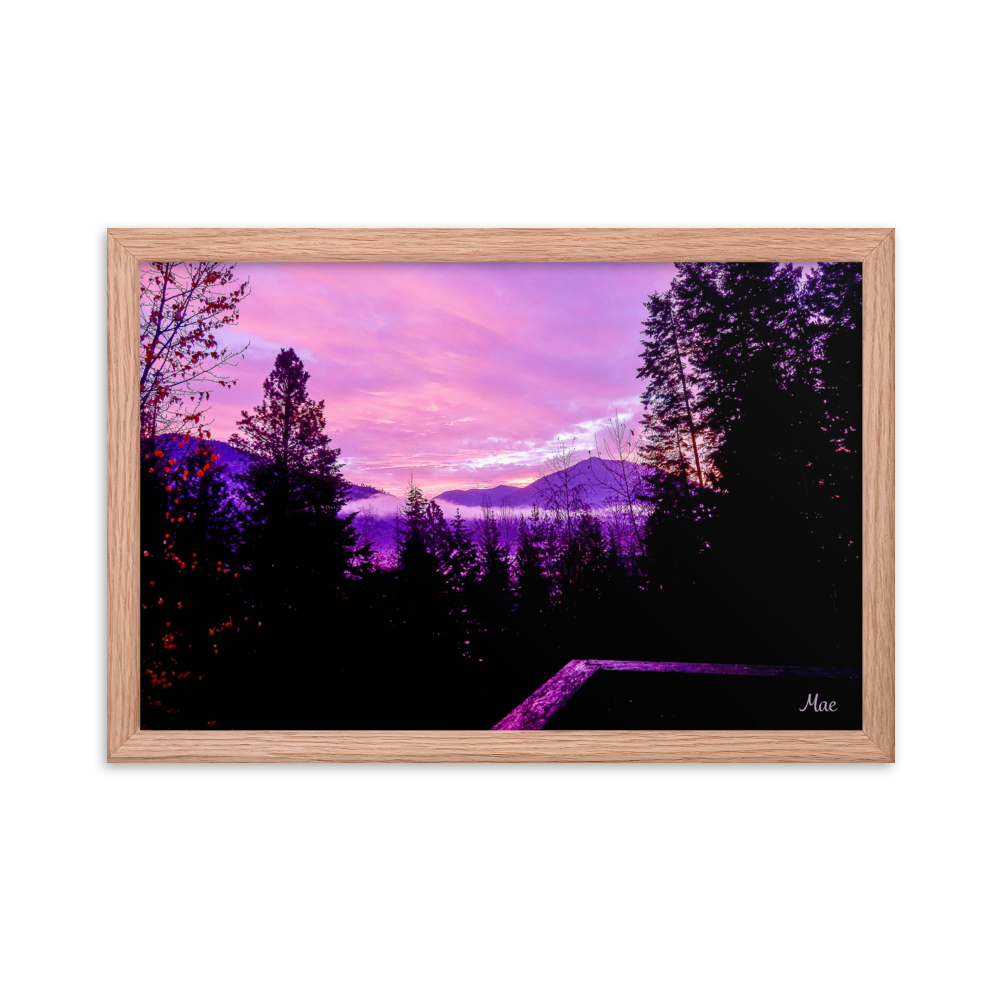 Nature Landscape Photographic Art Poster - Pink Sky Purple Sky Mountain - with Frame