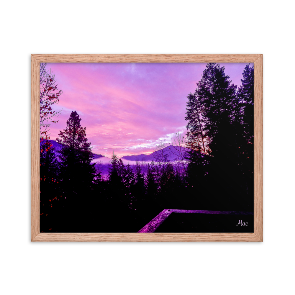 Nature Landscape Photographic Art Poster - Pink Sky Purple Sky Mountain - with Frame
