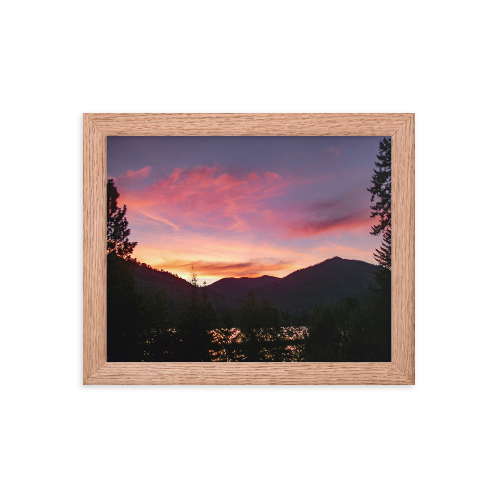 Nature Landscape Photographic Art Poster - Pink Orange Mountain Lake - with Frame
