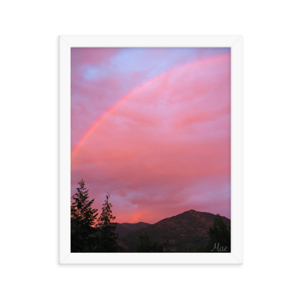 Nature Landscape Photographic Art Poster - Pink+Purple Rainbow Sky - with Frame