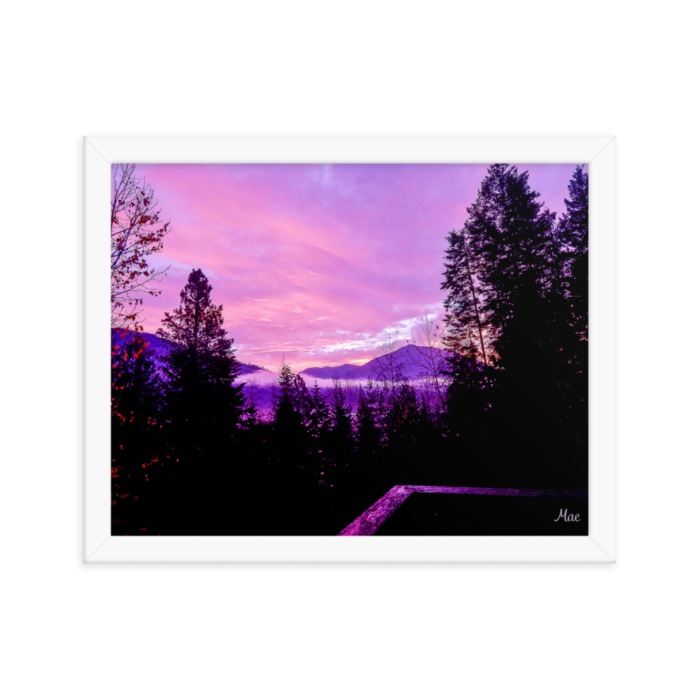 Nature Landscape Photographic Art Poster - Pink Sky Purple Sky Mountain - with Frame