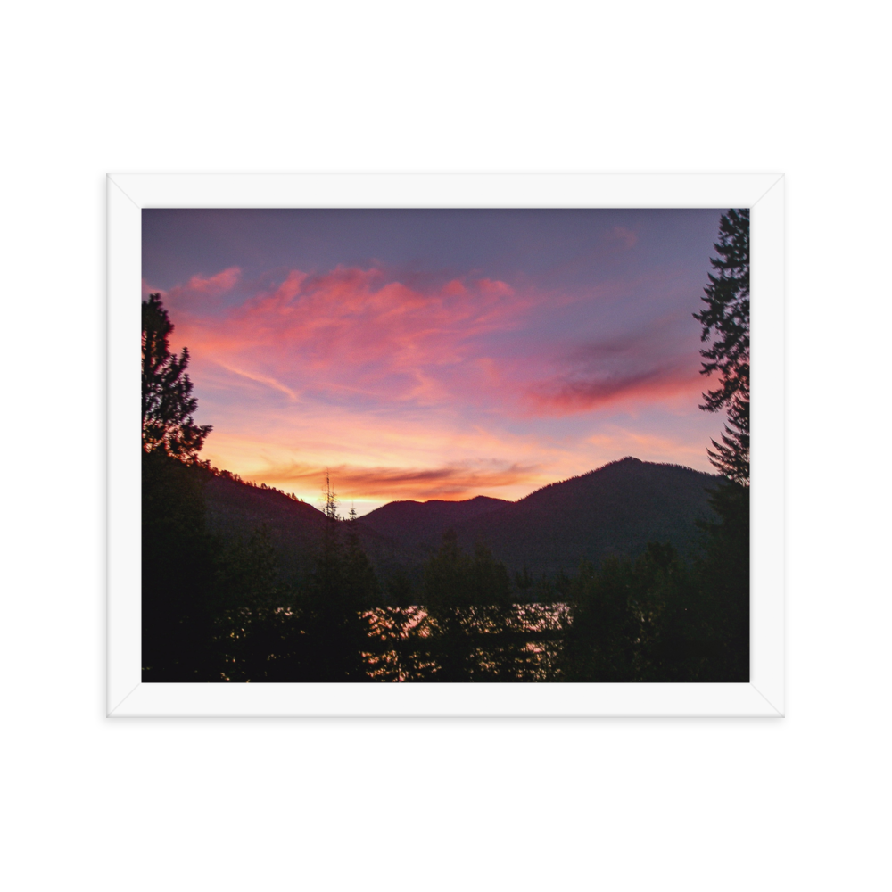 Nature Landscape Photographic Art Poster - Pink Orange Mountain Lake - with Frame