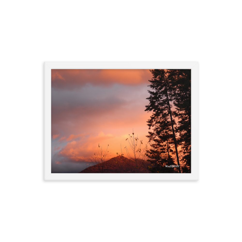 Nature Landscape Photographic Art Poster - Orange Cloud Mountain - with Frame