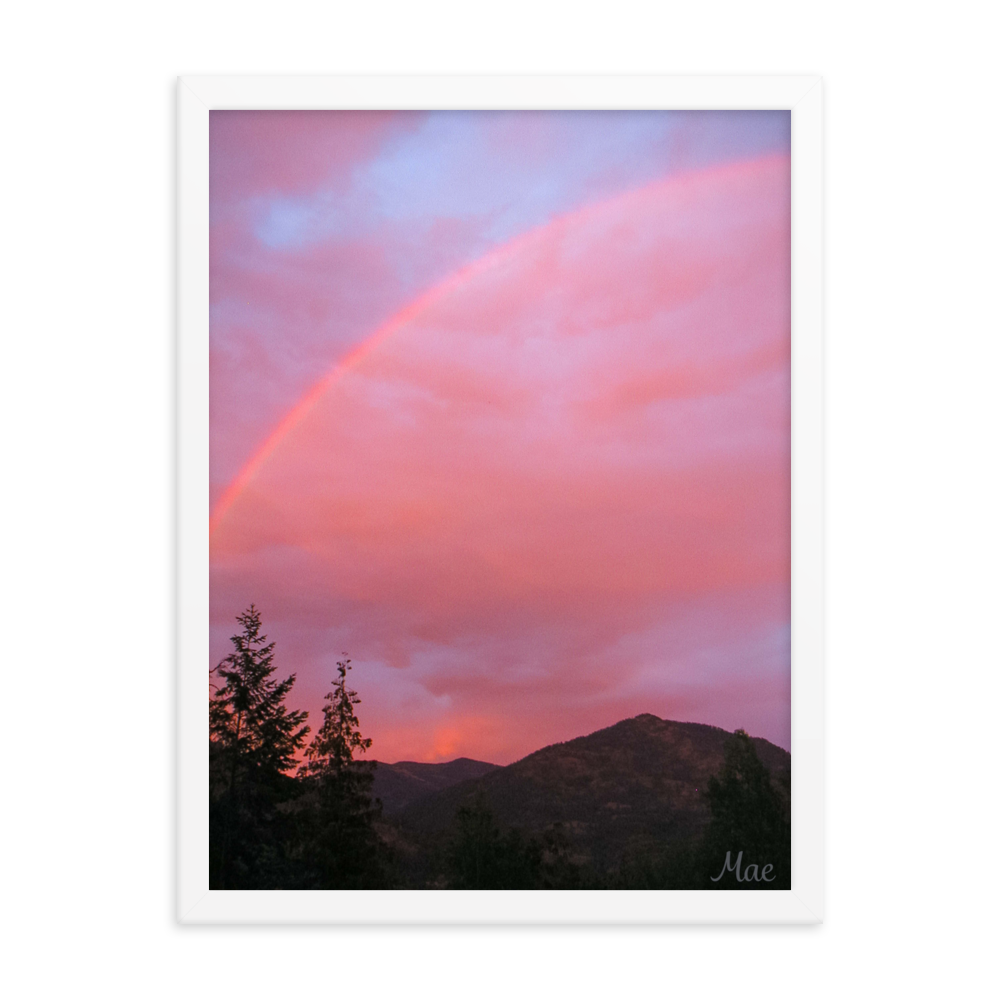 Nature Landscape Photographic Art Poster - Pink+Purple Rainbow Sky - with Frame