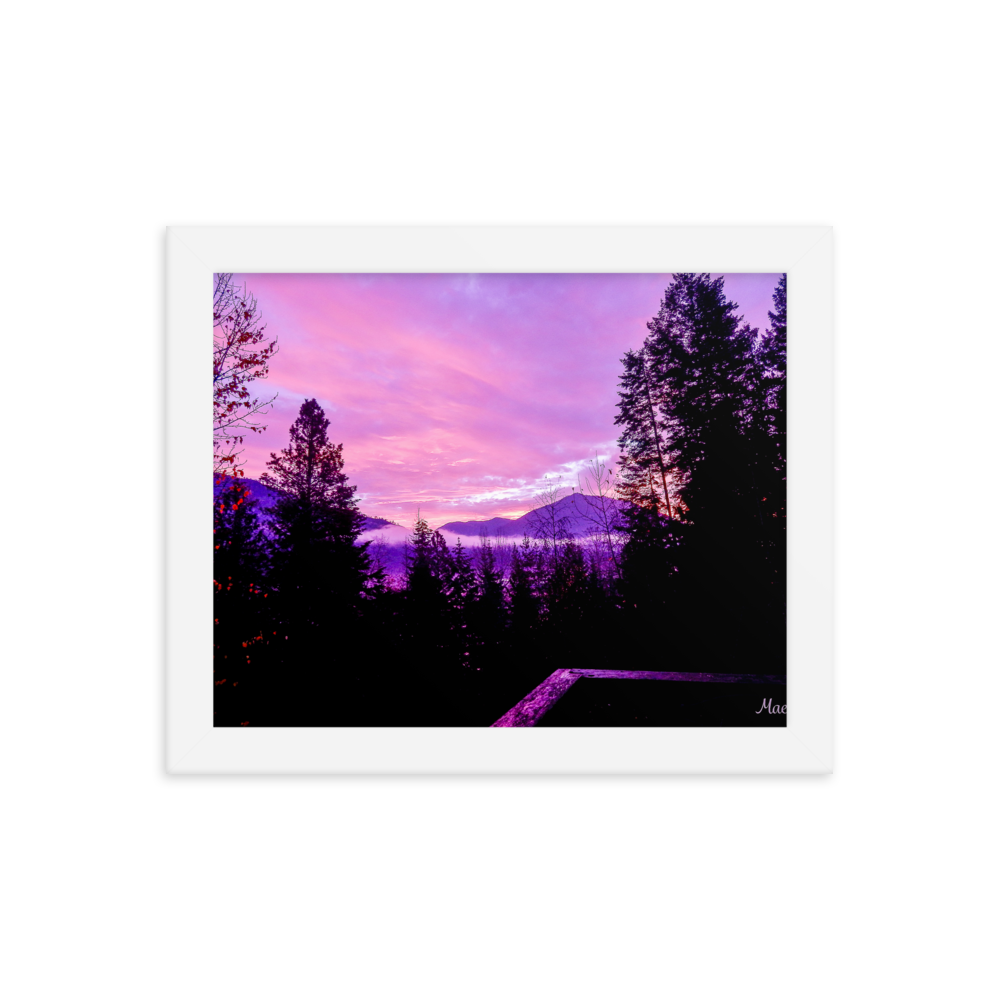Nature Landscape Photographic Art Poster - Pink Sky Purple Sky Mountain - with Frame