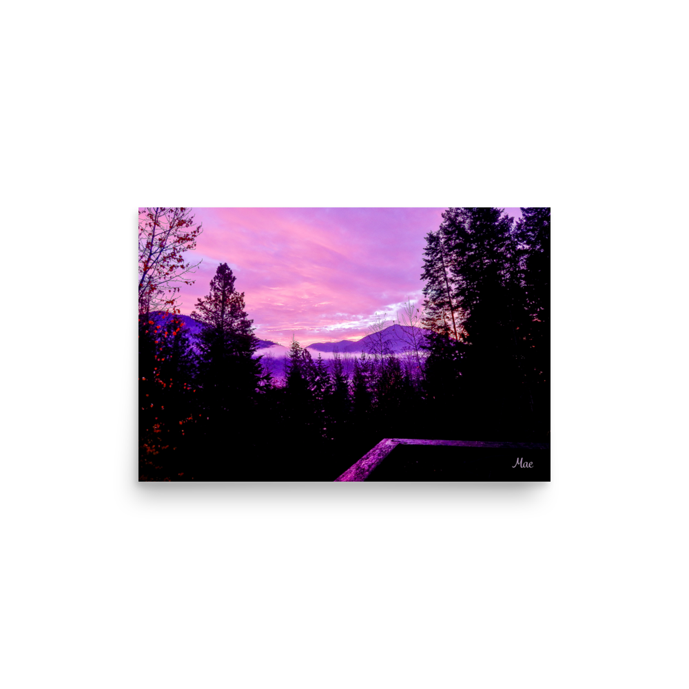 Nature Landscape Photographic Art Poster - Pink Sky Purple Sky Mountain
