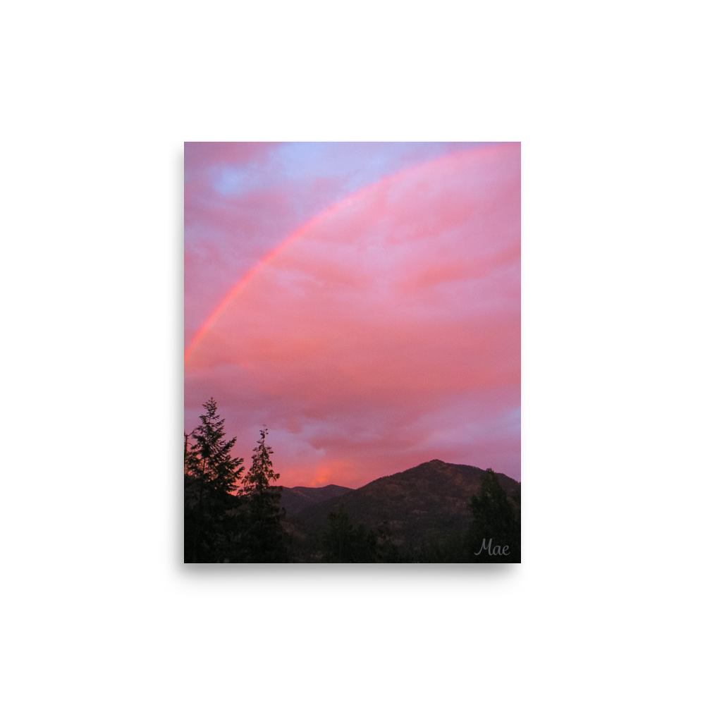 Nature Landscape Photographic Art Poster - Pink+Purple Rainbow Sky - with Frame