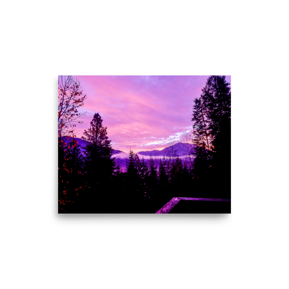 Nature Landscape Photographic Art Poster - Pink Sky Purple Sky Mountain