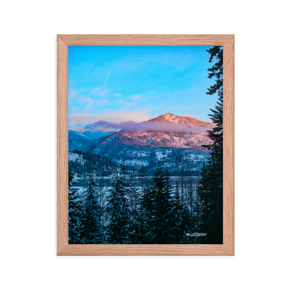 Nature Photographic Art Poster - Turquoise Sky over Pink Mountain Top - Poster with Frame