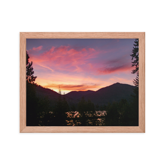 Nature Landscape Photographic Art Poster - Pink Orange Mountain Lake - with Frame