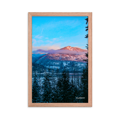 Nature Photographic Art Poster - Turquoise Sky over Pink Mountain Top - Poster with Frame