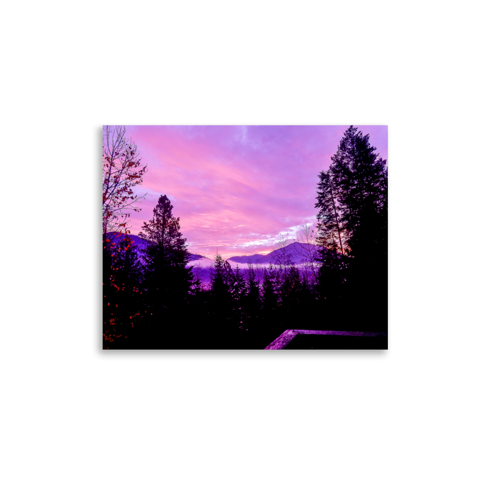 Nature Landscape Photographic Art Poster - Pink Sky Purple Sky Mountain