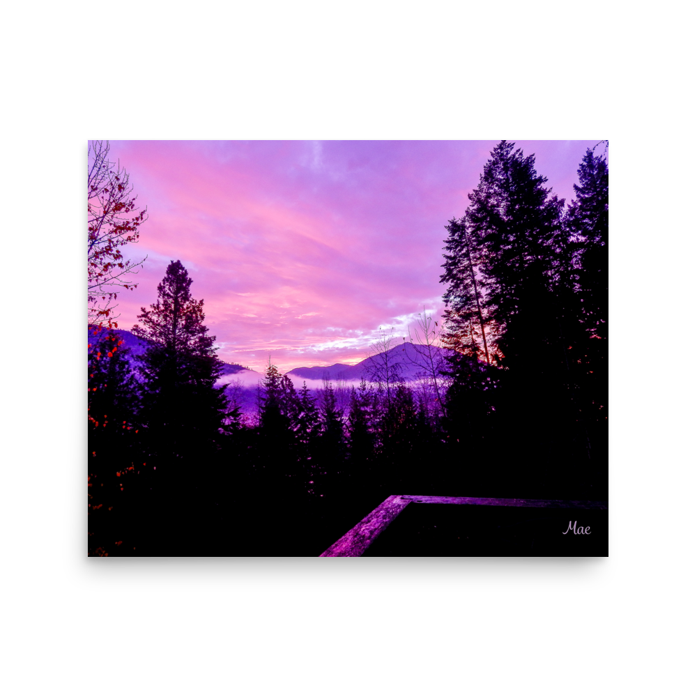 Nature Landscape Photographic Art Poster - Pink Sky Purple Sky Mountain