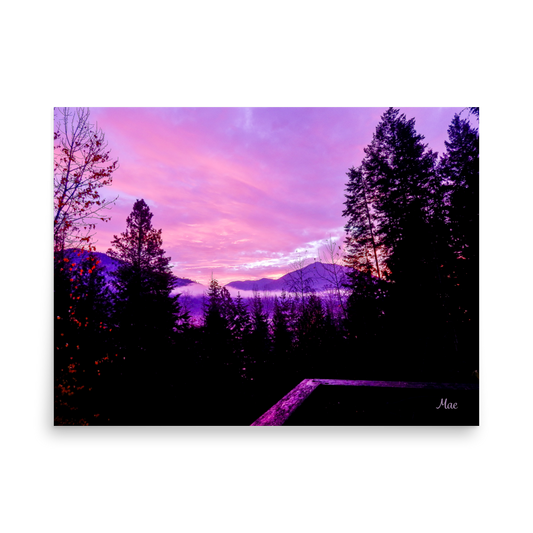 Nature Landscape Photographic Art Poster - Pink Sky Purple Sky Mountain